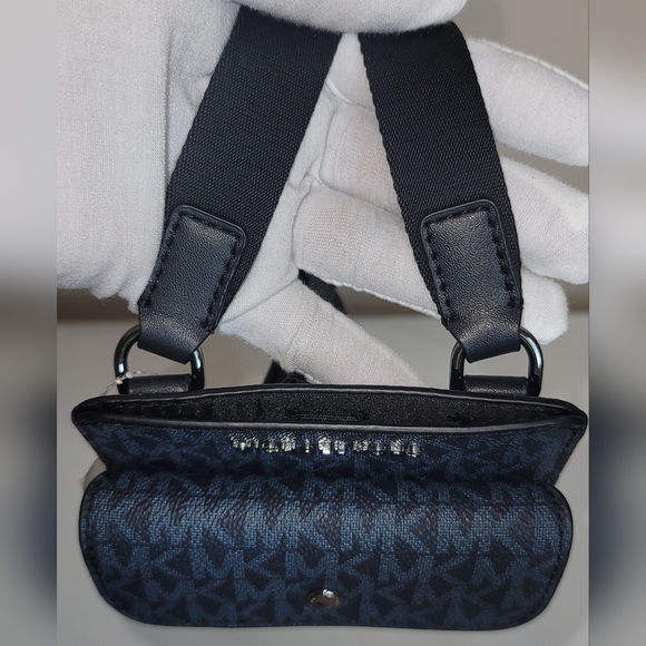 Blue/Navy color Michael Kors Signature PVC Leather Slim Phone Case Crossbody Bag - Picture 6 of 9